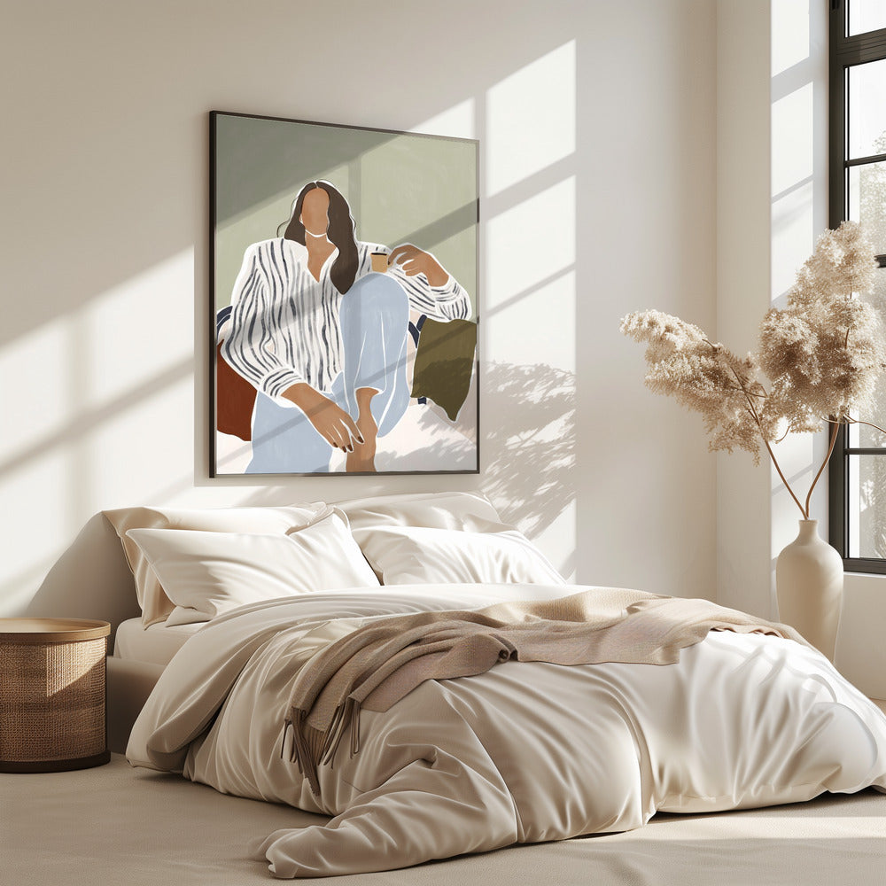 Vrouw geniet van een kopje espresso | Poster