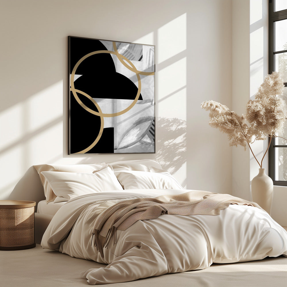 Zwart-witte strepen gouden bollen nr. 3 | Poster