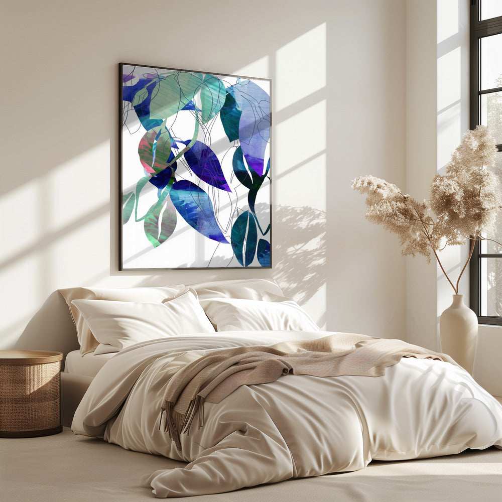 Botanische bladprintkunst in marineblauw 3 | Poster