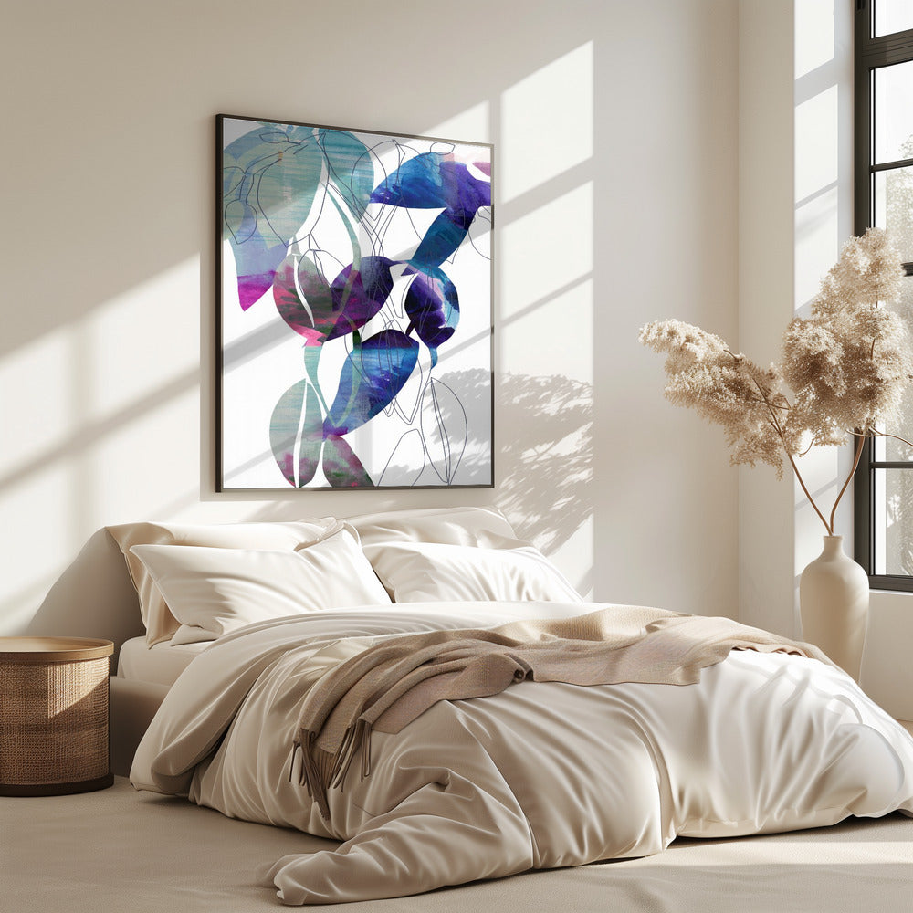 Botanical Leaf Print Art In Navy Blue 2 | Poster