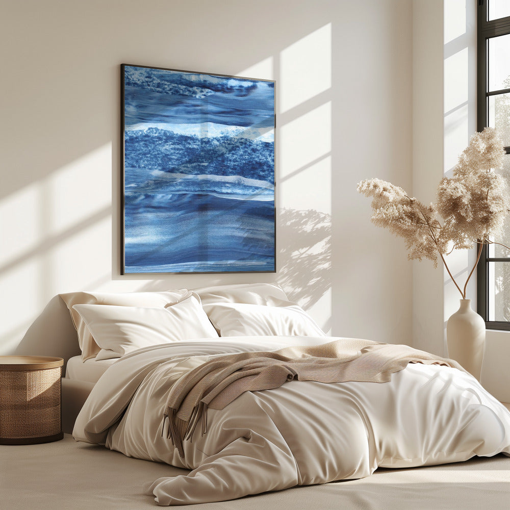 Blauwe textuur met vloeiende verticale lijnen | Poster
