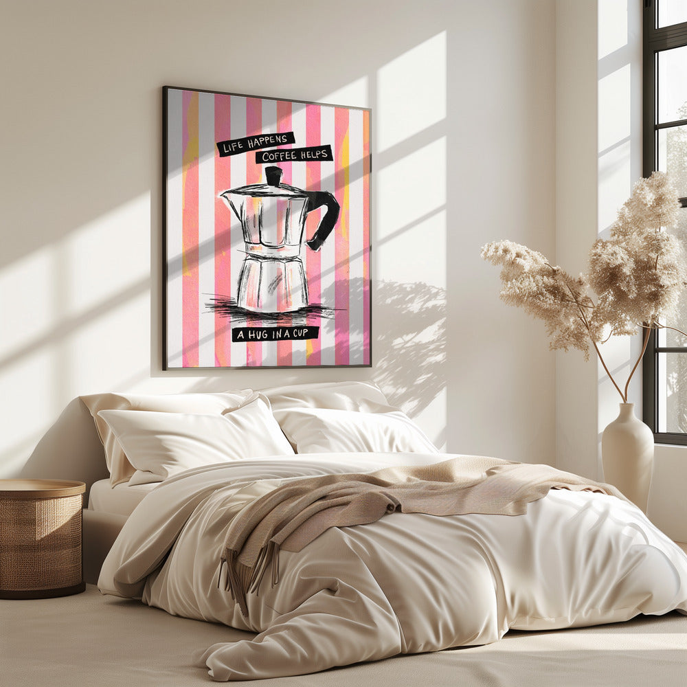 Mocca koffie op strepen - Knuffel in een kopje | Poster