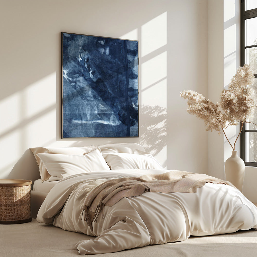Blauwe textuur met vloeiende verticale lijnen | Poster