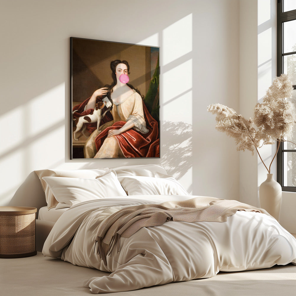 Renaissance Bubble Gum Portret en Hond / Veranderde Kunst | Poster