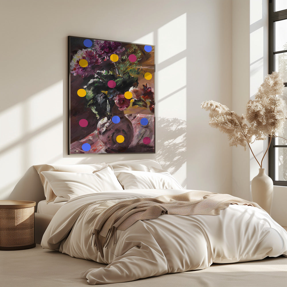 Klassieke vaas met bloemen en stippen | Poster