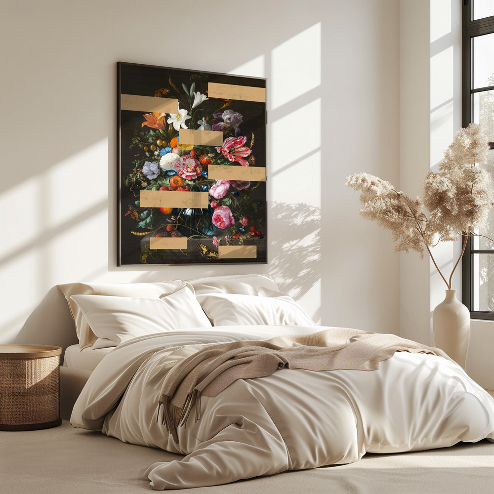 Boeket van vintage olieverfschilderijbloemen, moderne collage | Poster