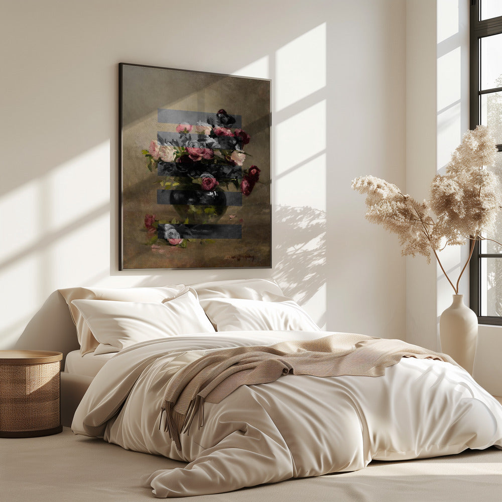 Boeket van vintage olieverfschilderijbloemen, collage | poster