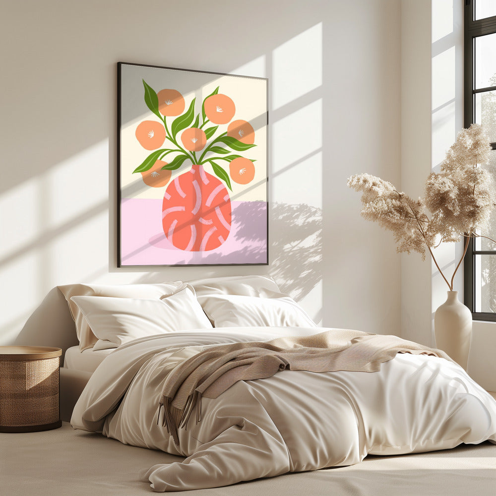 Bloemen in koraalvaas | Poster