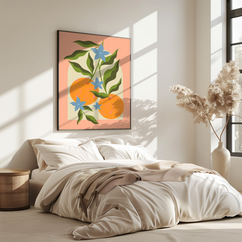 Sinaasappeltak met bloemen | Poster
