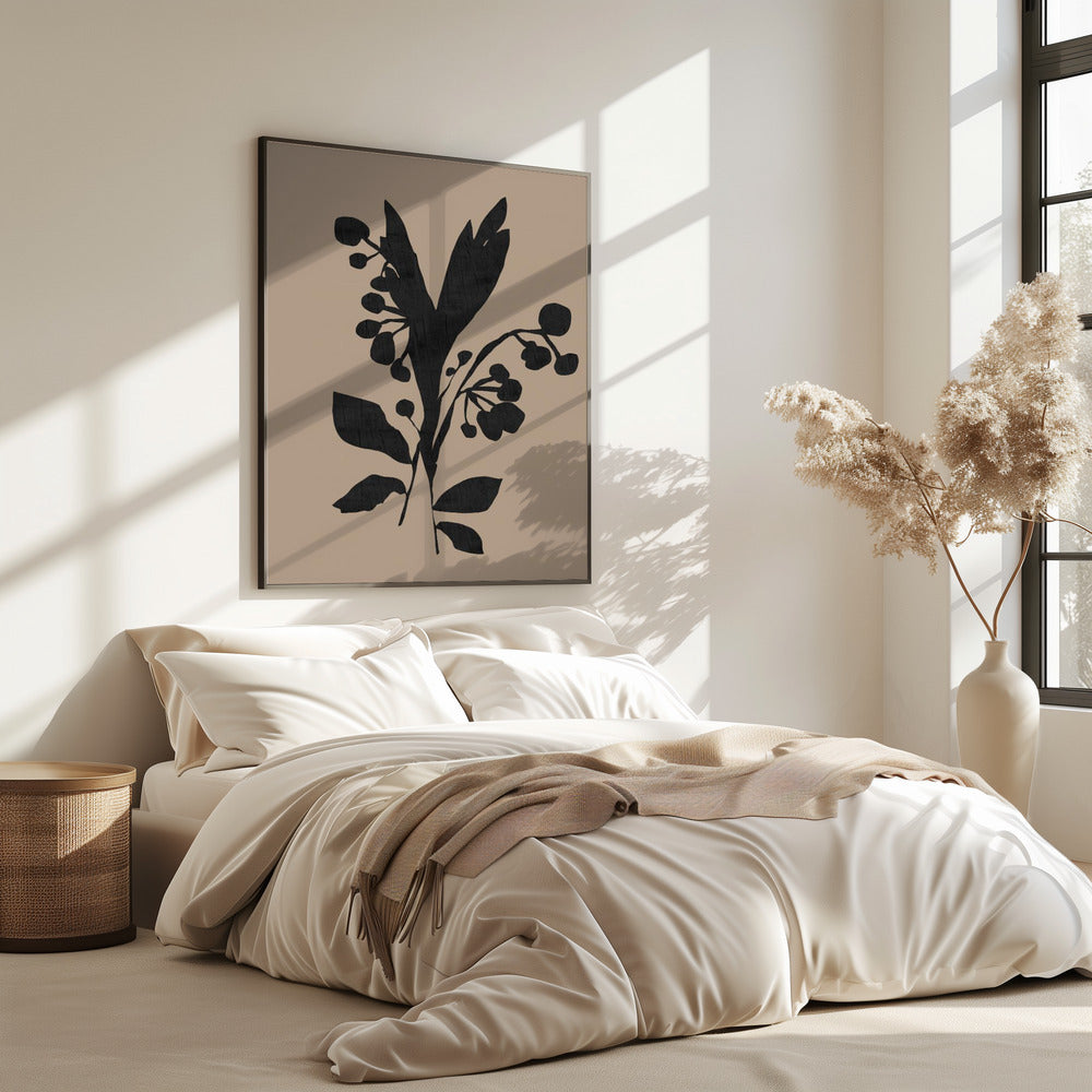 Black Floral Buds Modern Botanical Silhouette | Poster