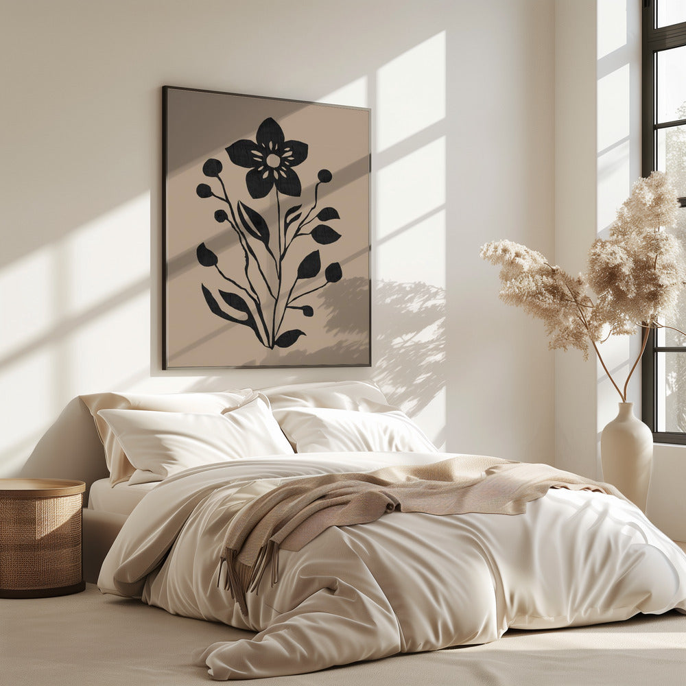 Zwarte bloem moderne botanische silhouet | Poster