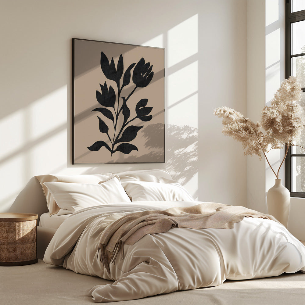 Zwarte tulpen, modern botanisch silhouet | Poster