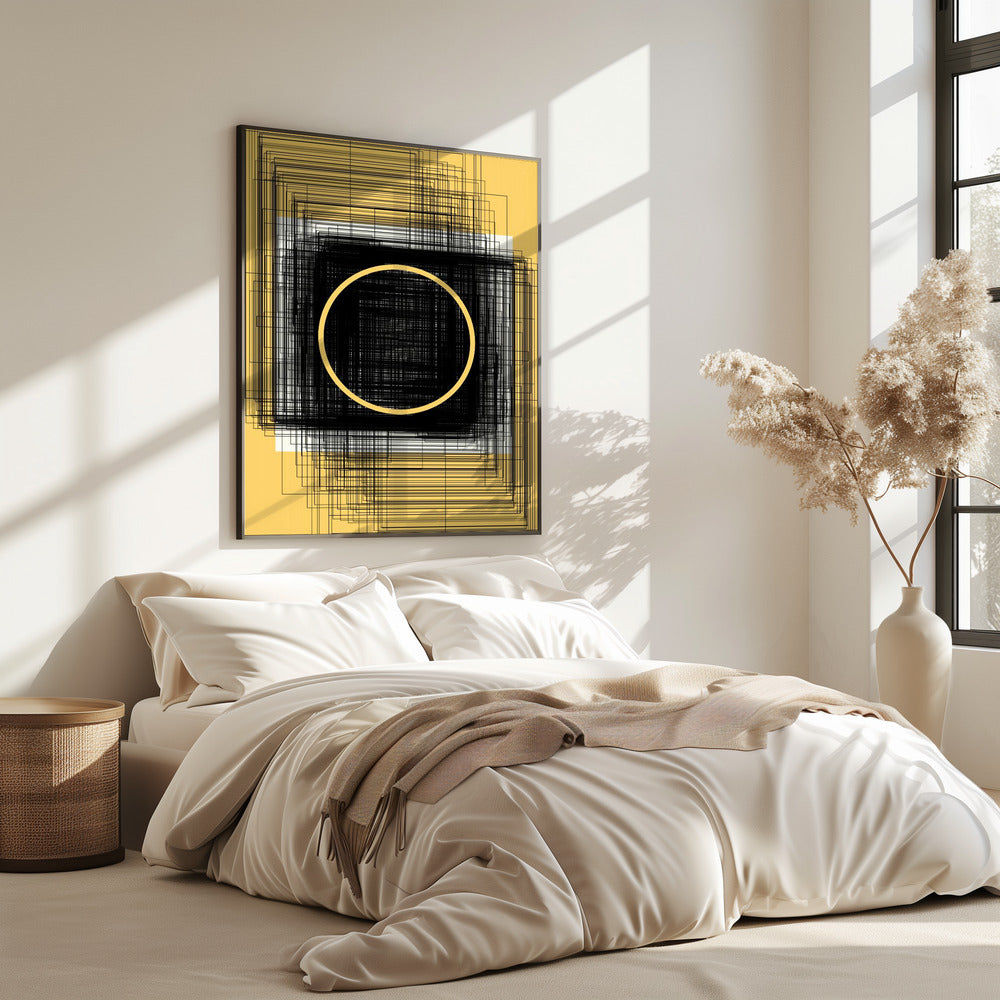 Gele cirkel en zwarte lijnen | Poster