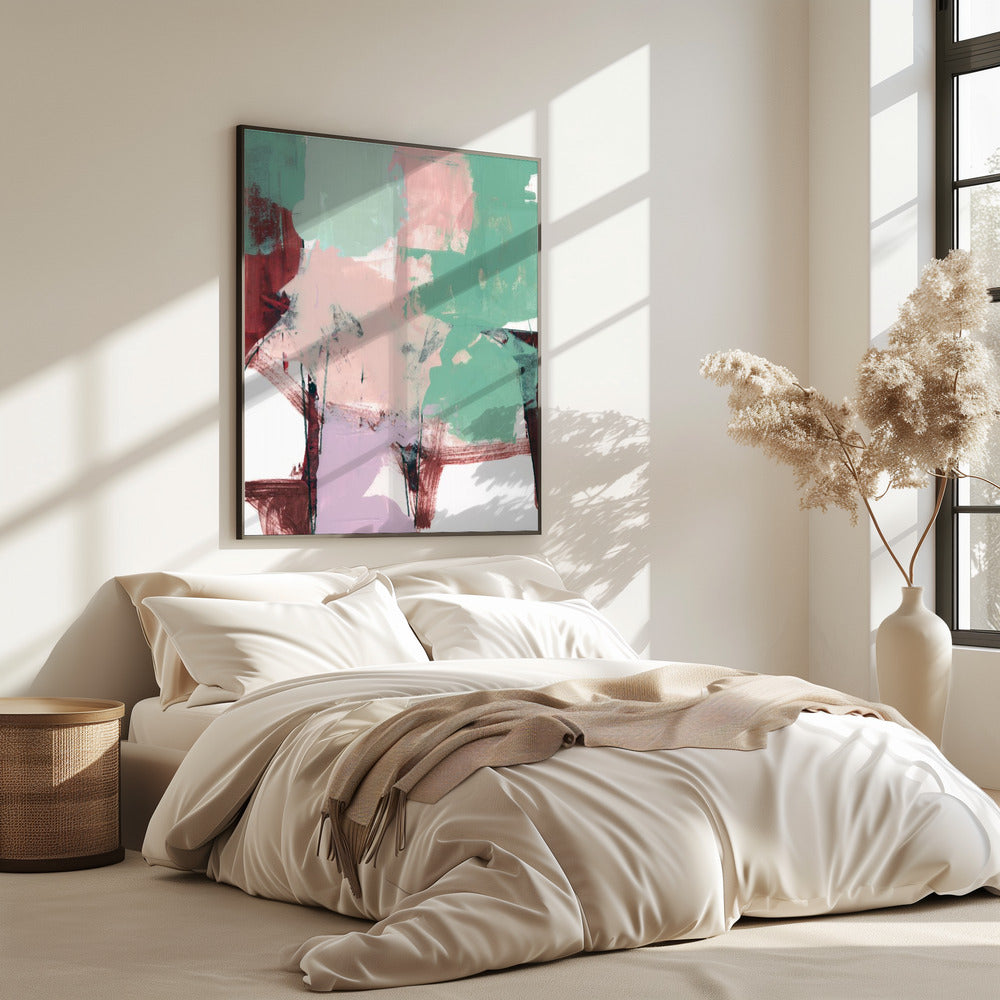 Blauw Roze Donker Abstract 3 | Poster