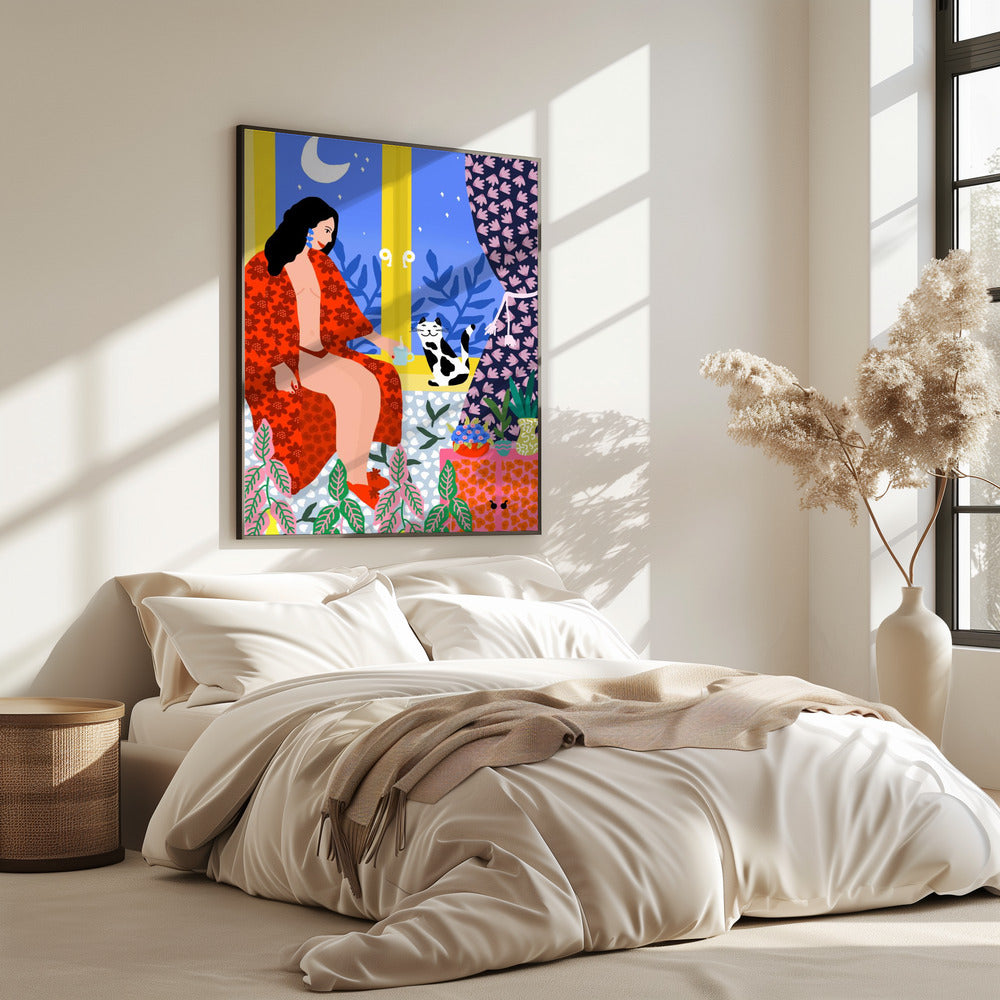Evening Tea With Cat | Poster