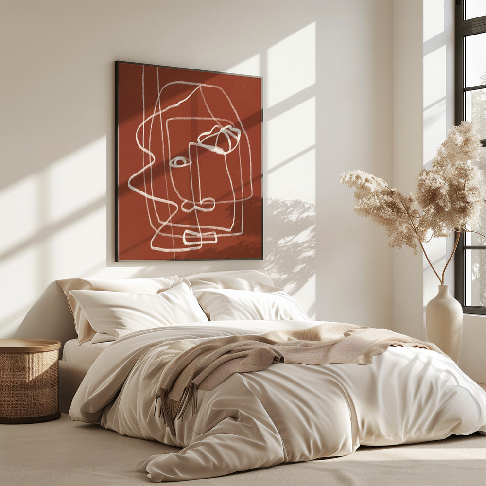Lijnkunst Abstract Portret Terracotta 03 | Poster
