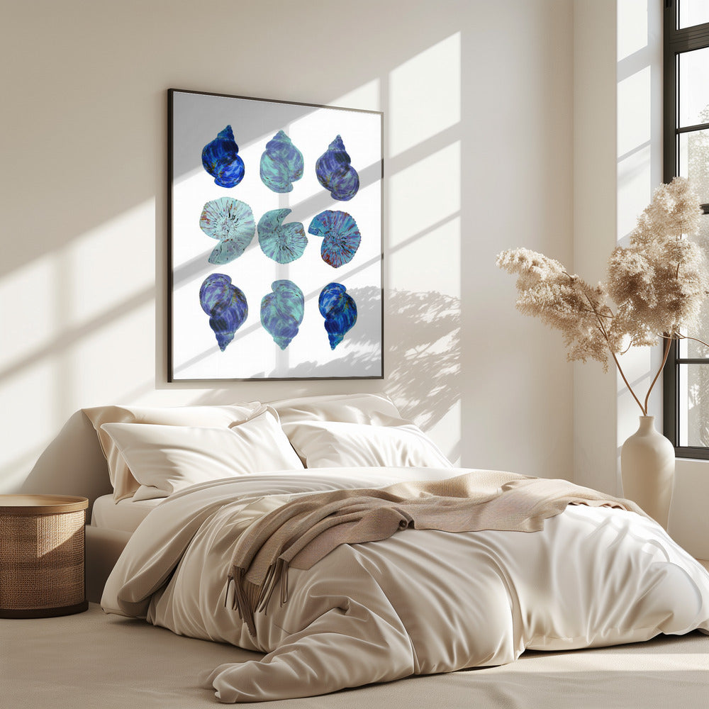 Poster met blauwe schelpen | Poster