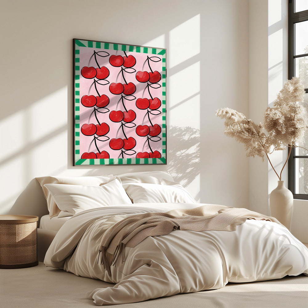 Rode kersen op een roze | Poster