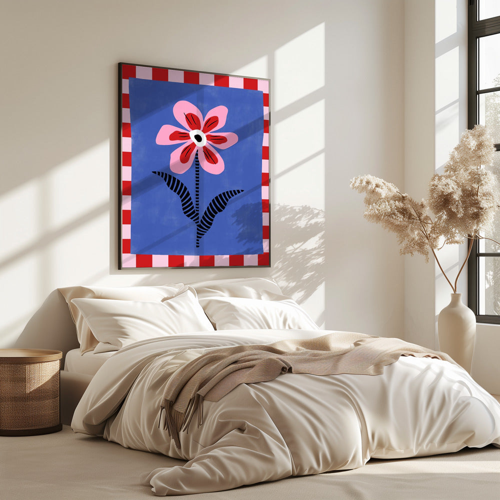 Bloem met roze bloemblaadjes en gestreepte bladeren | Poster
