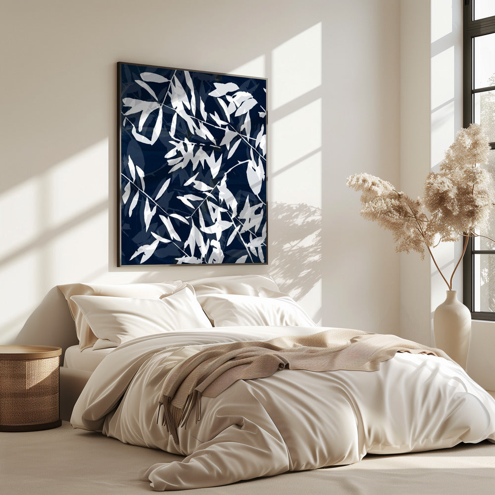 Marineblauwe witte bamboe 1 | Poster
