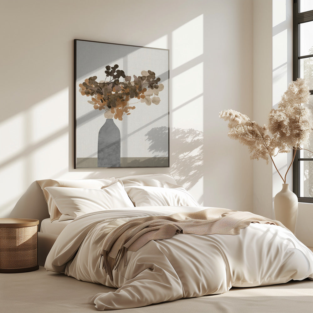 Roestbruine gedroogde bloemen in vaas op tafel 2 | Poster