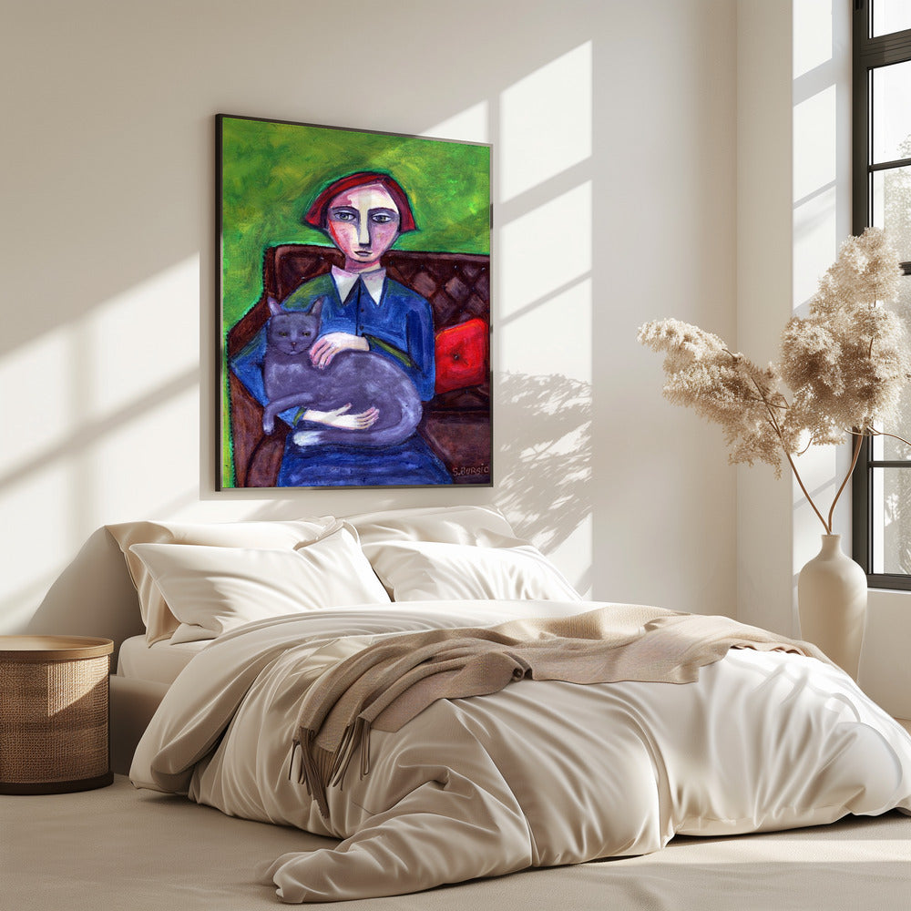 Dame op de bank met kat | Poster