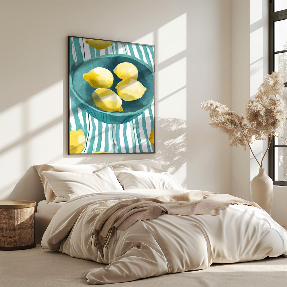Zitronen in turkisfarbener Schale | Poster