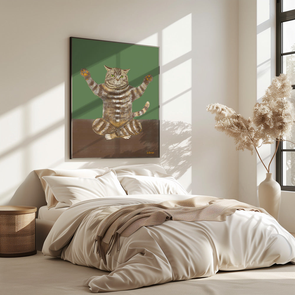 Yoga Cat Green Background | Poster