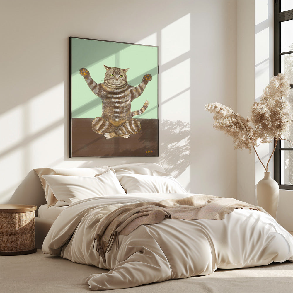 Yoga Cat Light Green Background | Poster