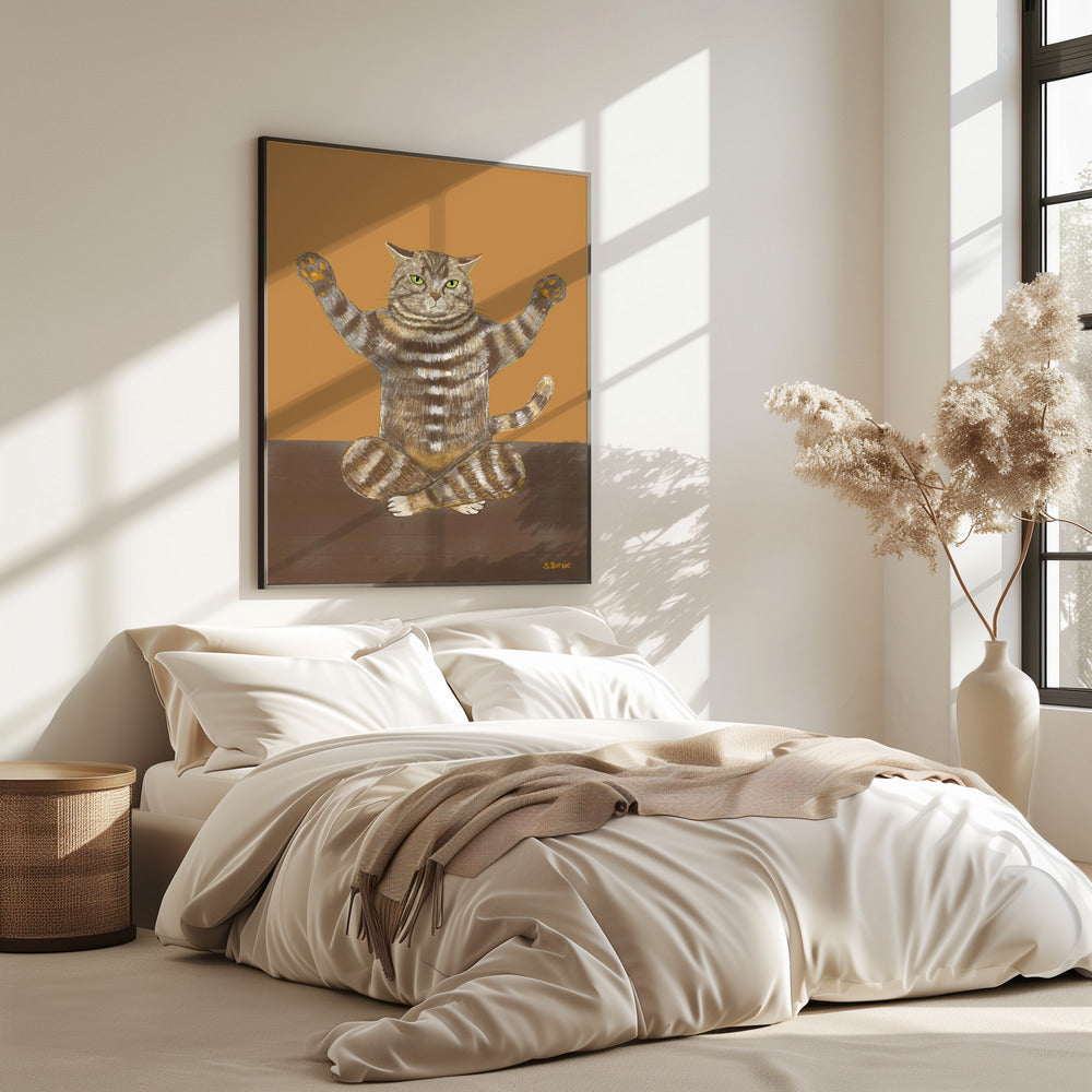 Yoga Cat Tan Background | Poster