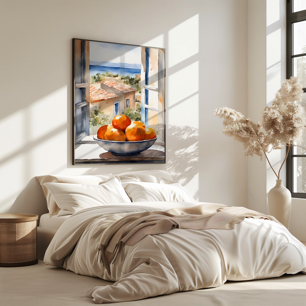 Oranjeschale in Fenster | Poster