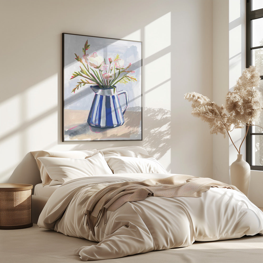 Verse bloemen in een gestreepte vaas I | Poster