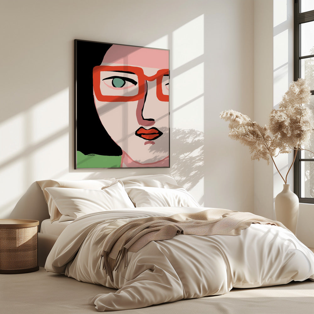Dame met rode bril | Poster