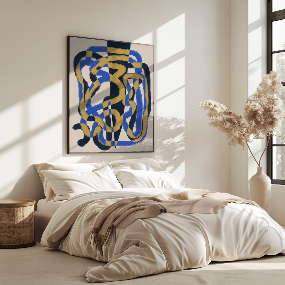 Abstracte lijn deco blauw en geel | Poster