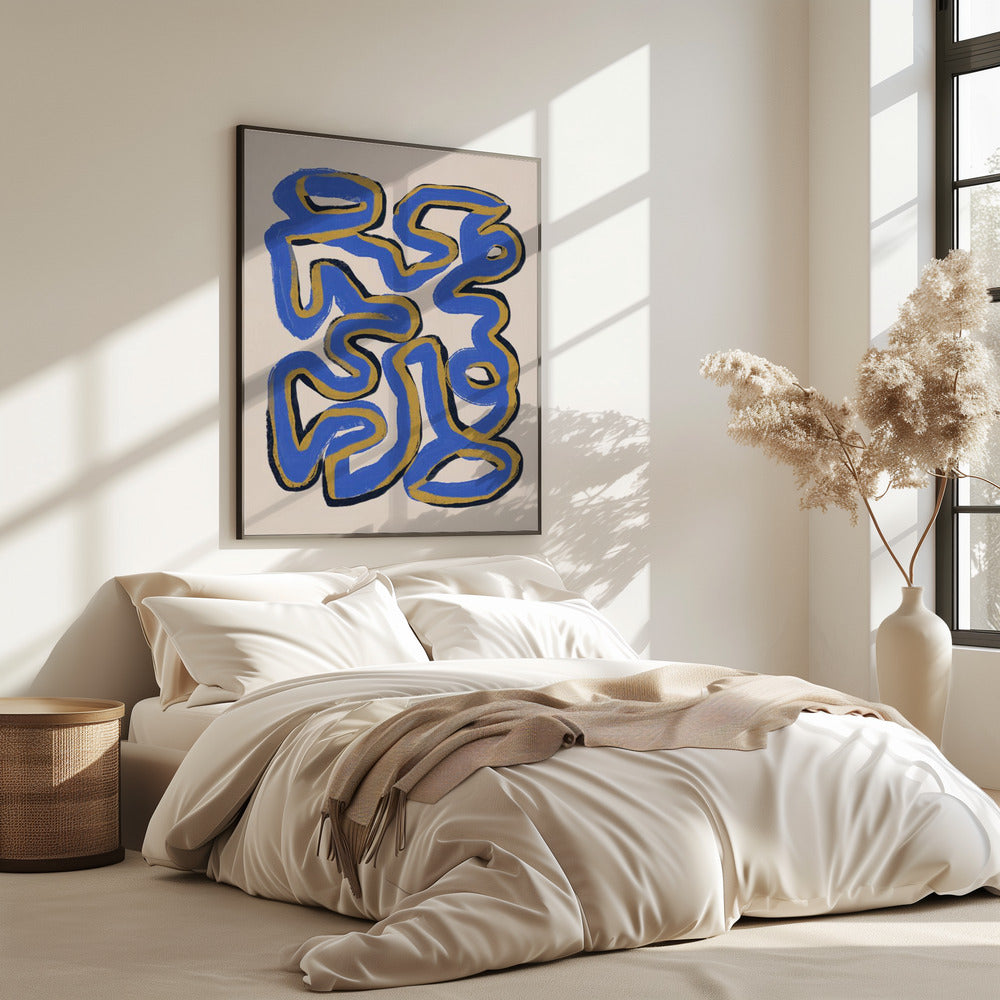 Verweven blauwe en okerkleurige lijnen | Poster