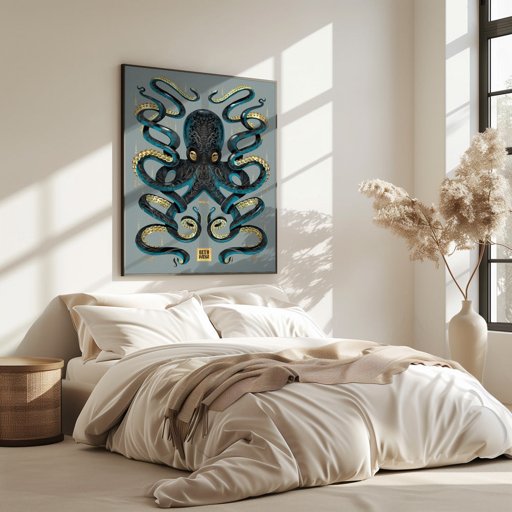 Octopus Zwart & Goud | Poster