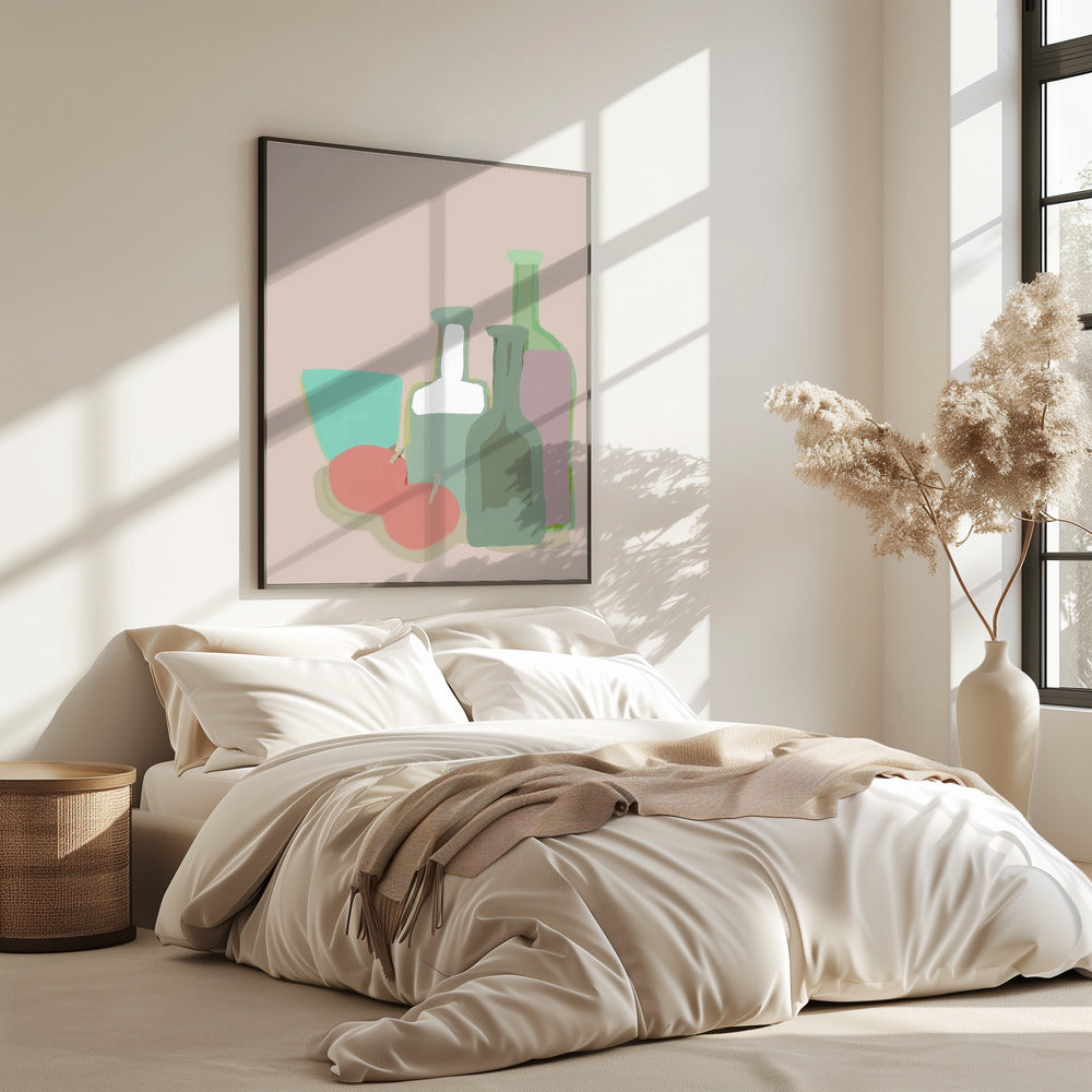 Stilleven flessen en appels | Poster