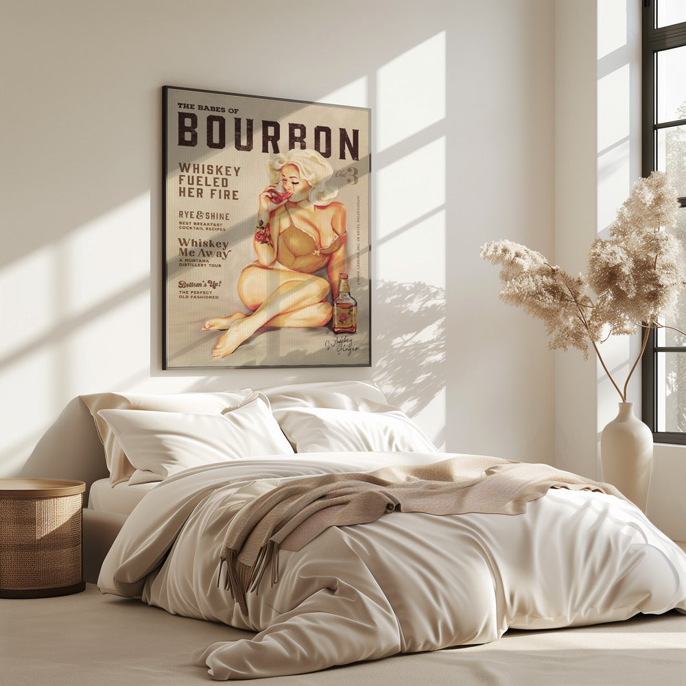 Bourbon wanddecoratie. Sexy vintage pin-upgirl drinkt whisky | Poster