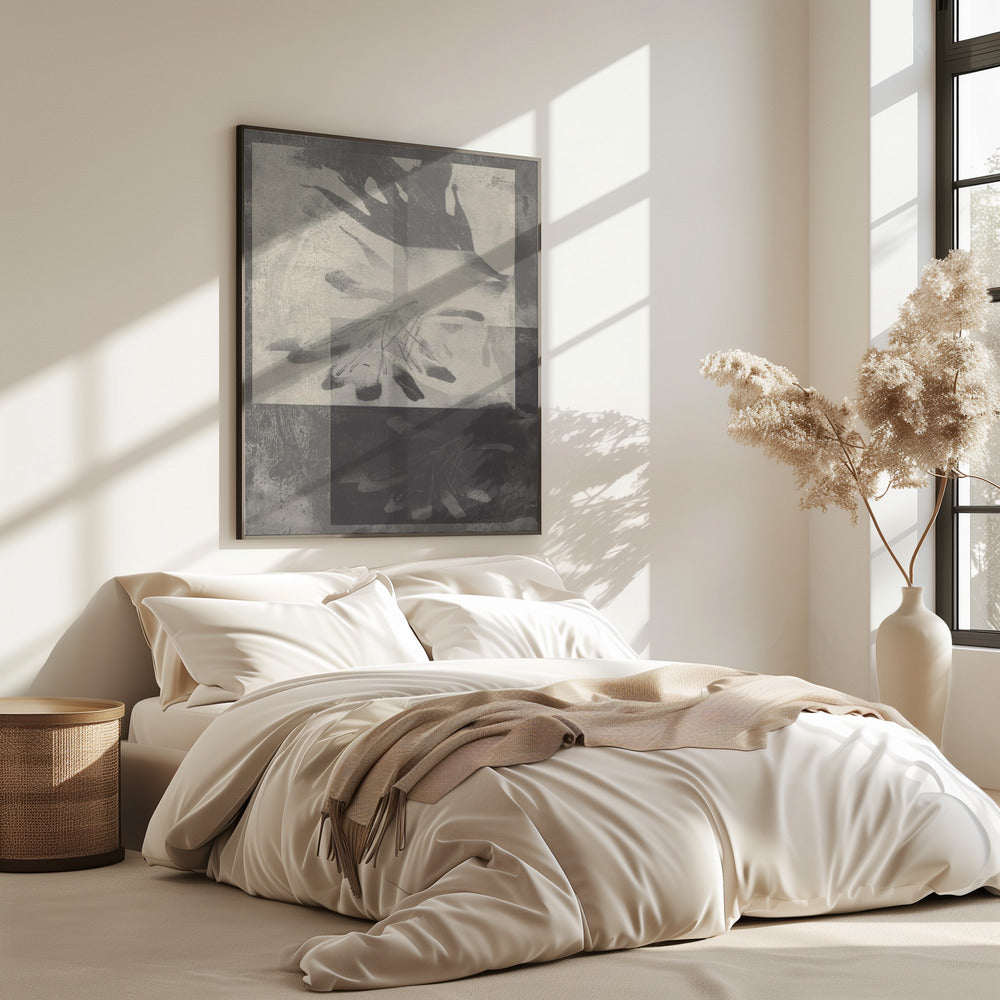 Fluisterende bladeren – Abstract patroon in taupe en wit | Poster