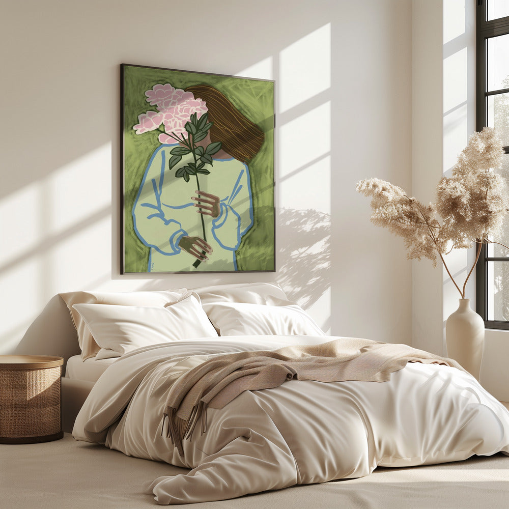 Dame met bloemen | Poster