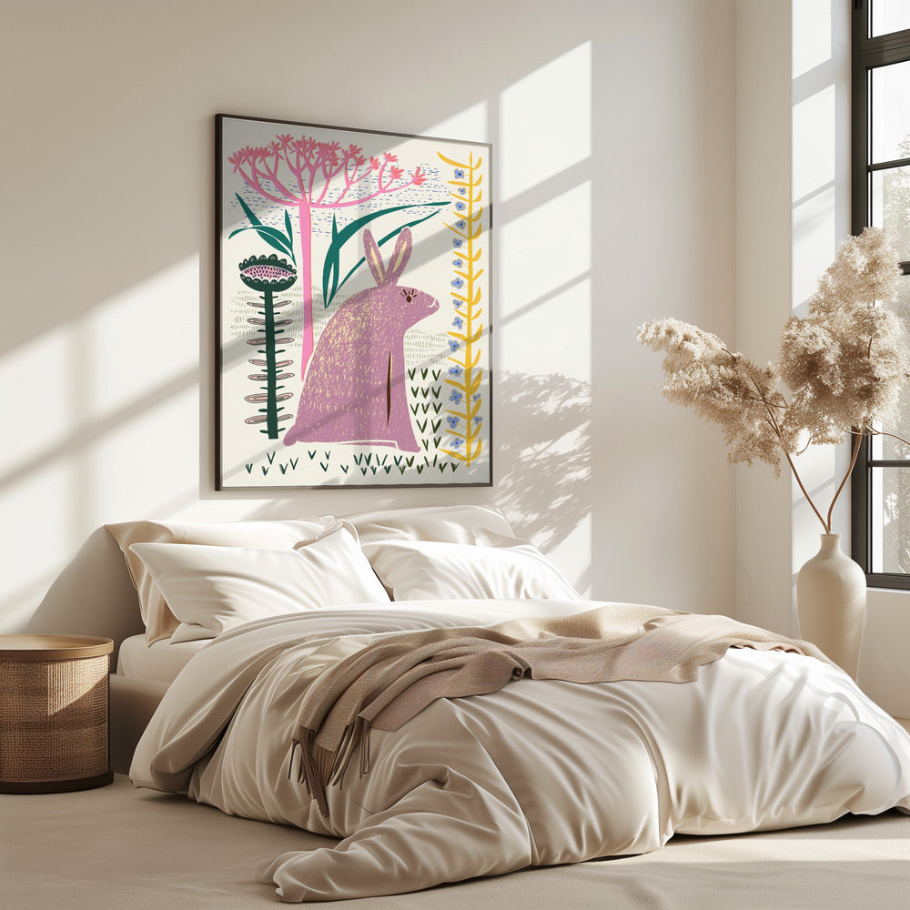 Block print lilac bunny | Poster