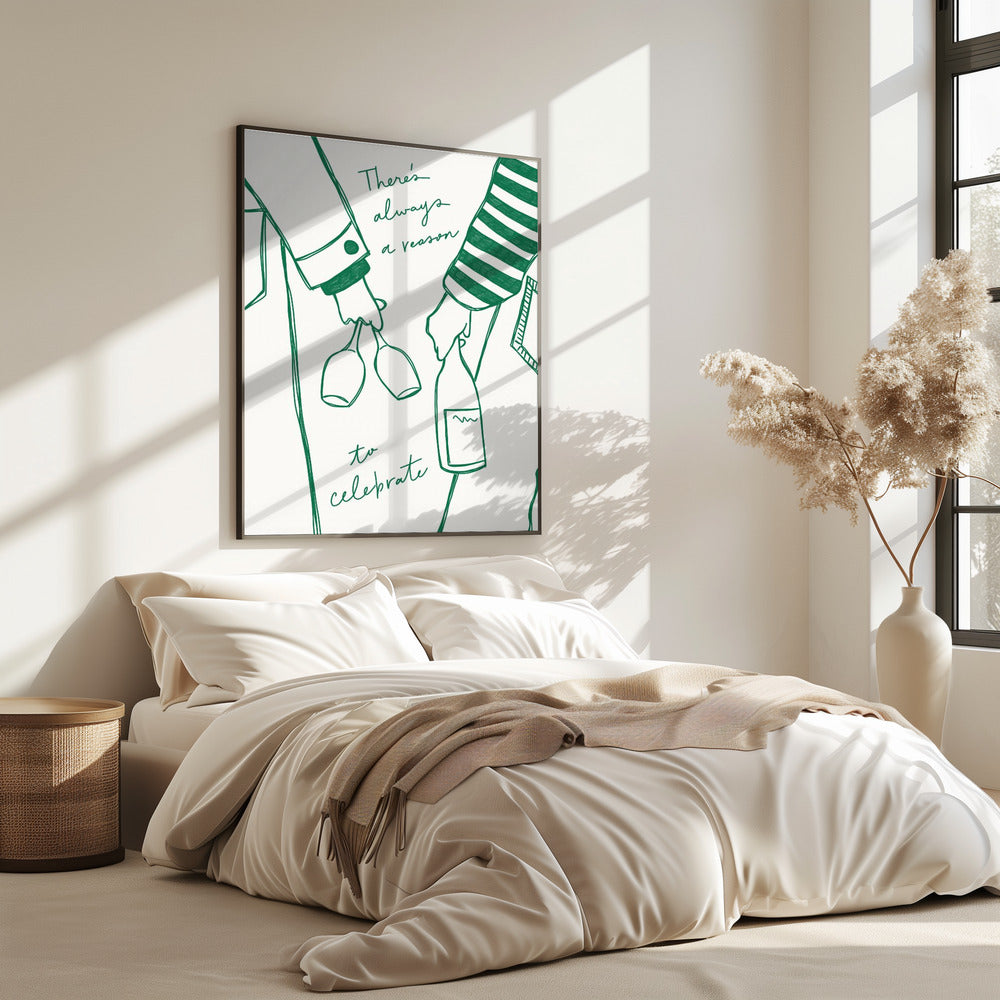 Vrouw met wijnfles en wijnglas (groen) - Wine Vin Femme Vert | Poster