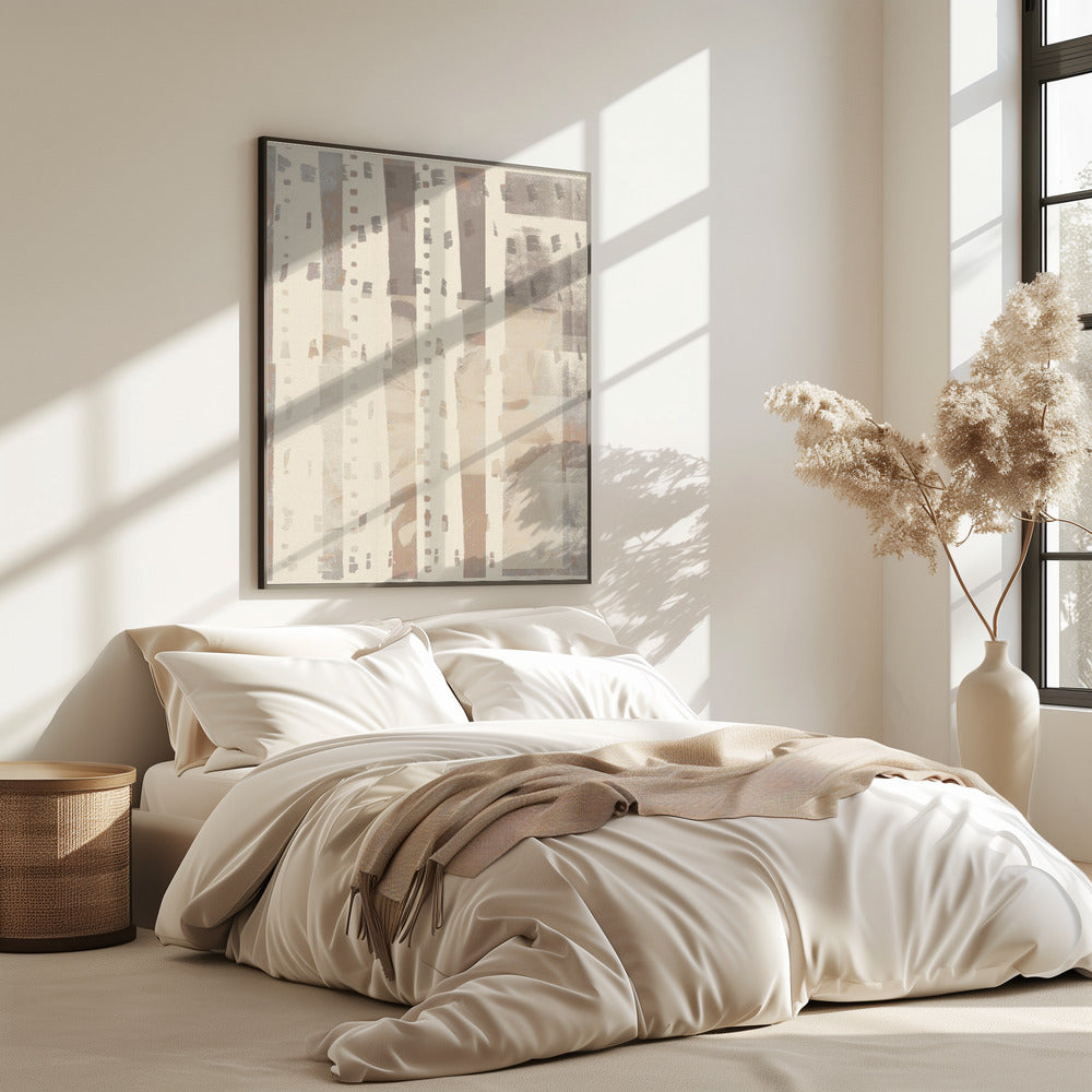 Neutraal abstract patroon in licht terracotta, taupe en wit. | Poster