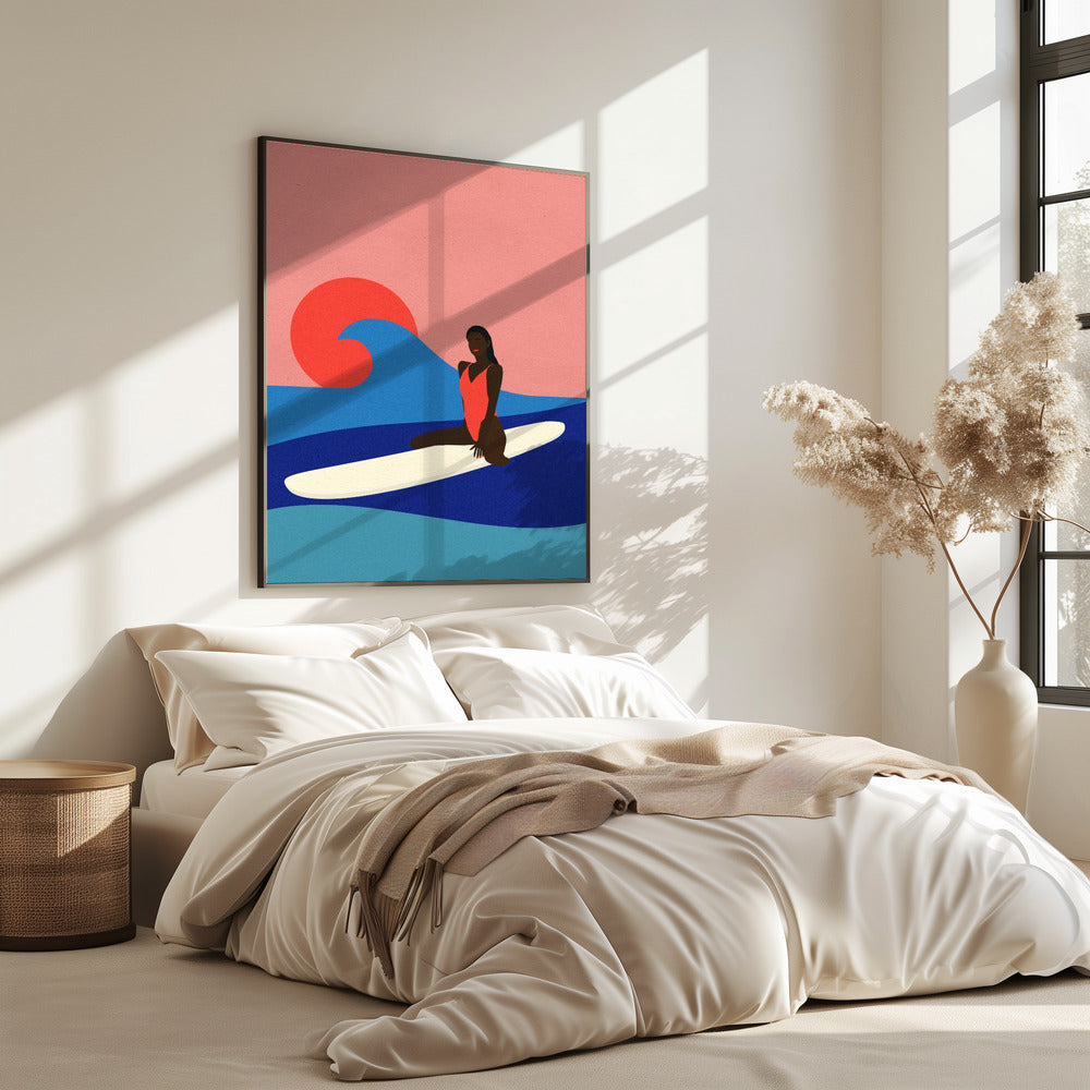 Meisje op een surfplank | Poster