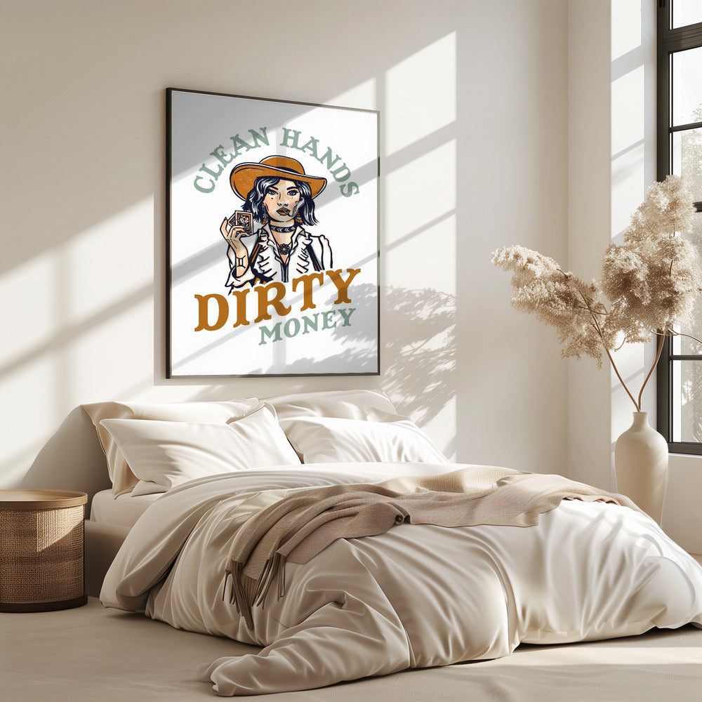 Schone handen, vuil geld, poker, cowgirl | Poster