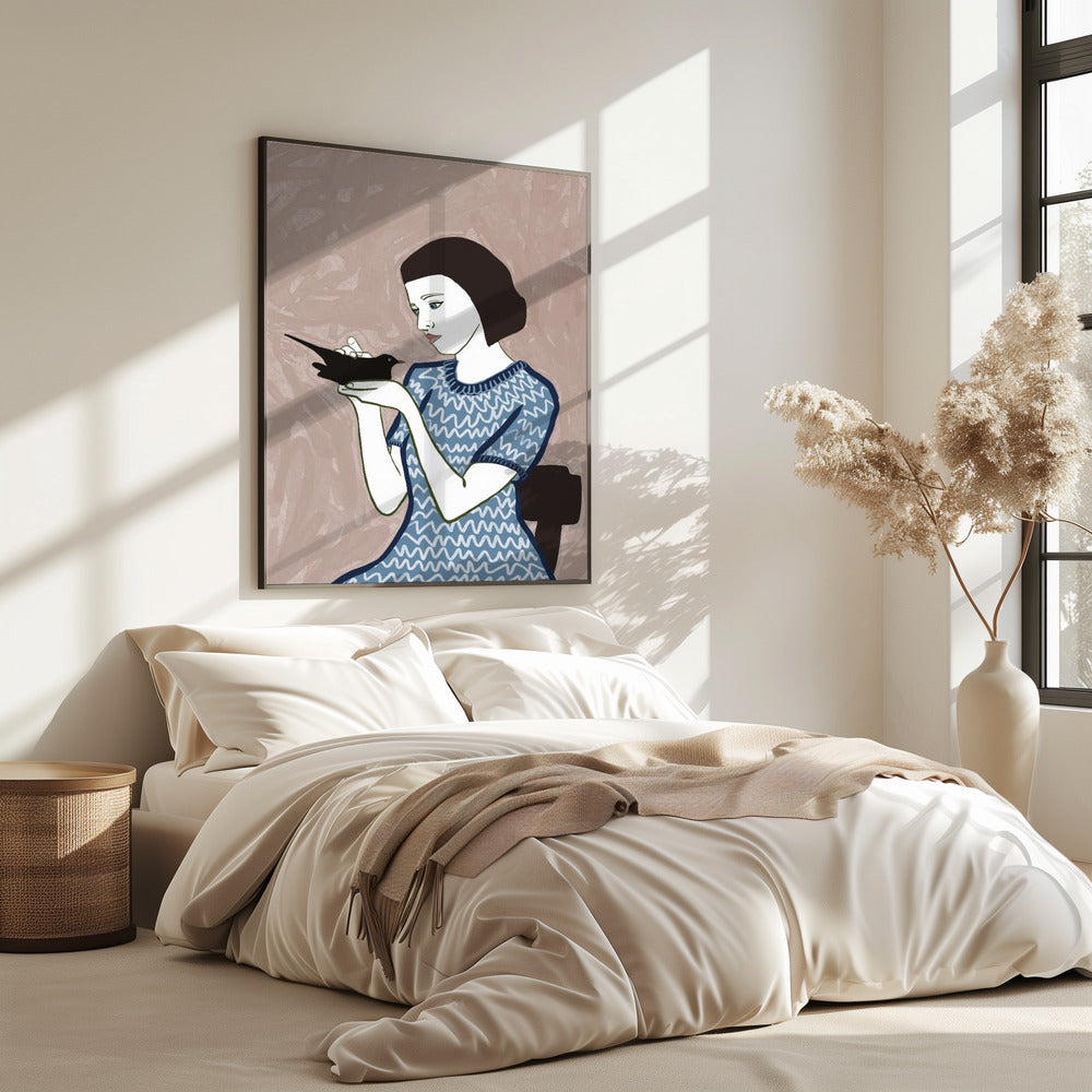 Vogelvrouw zittend | Poster