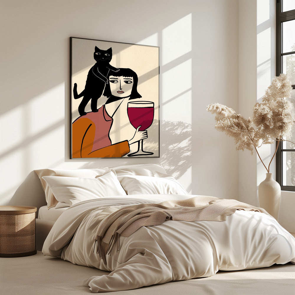 Wijn- en kattenliefhebber | Poster