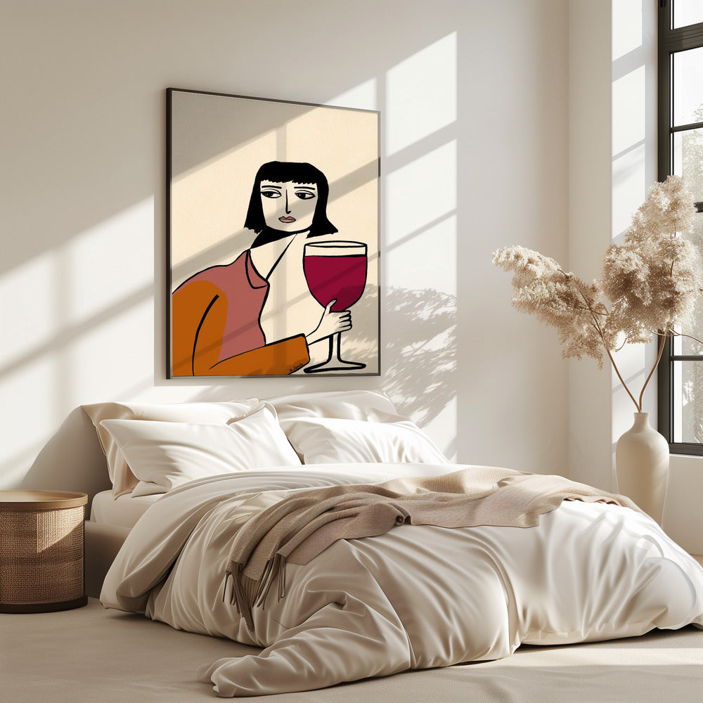 Ladying drinkt wijn | Poster