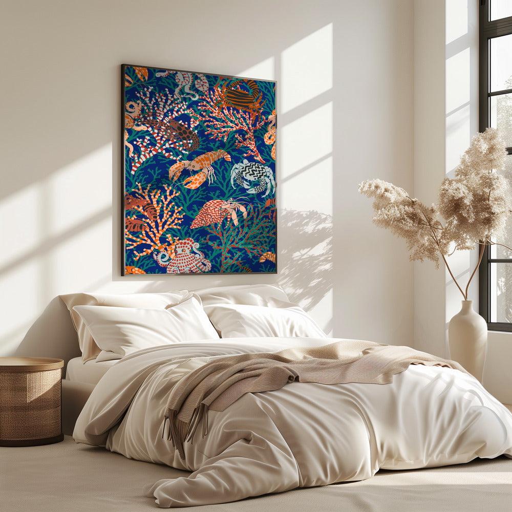 Levendig koraalrifblauw en oranje patroon | Poster