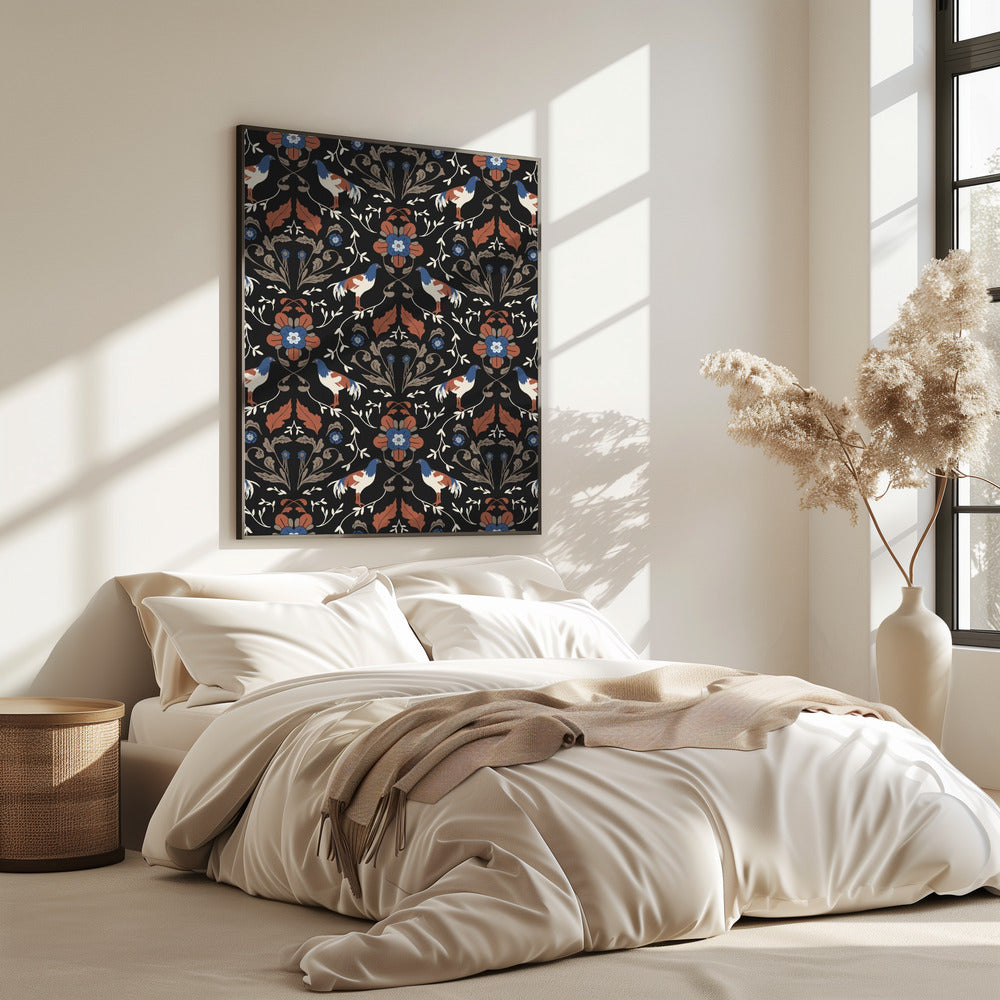 Roosters Beige Patroon | Poster